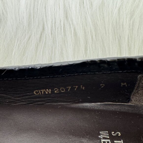 Women's Stuart Weitzman Genuine Leather Croc Embossed Tassel Loafer Sz 9M Black - Picture 7 of 7